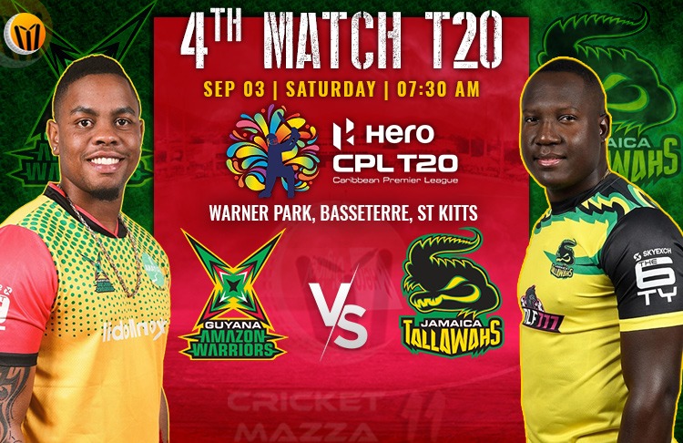 Jamaica Tallawahs vs Guyana Amazon Warriors Match 4th Preview, Probable XI, Match Prediction, Pitch Report & More