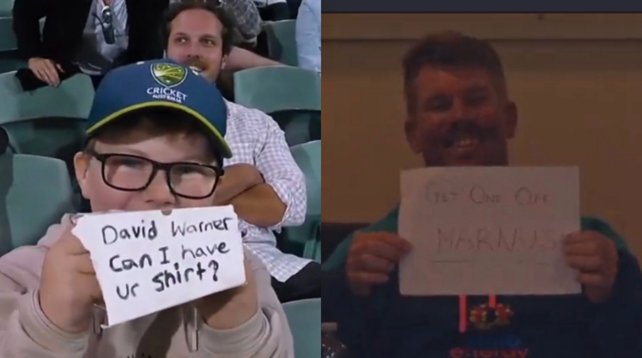 David Warner in engaging banter with crowd kid over Australia shirt